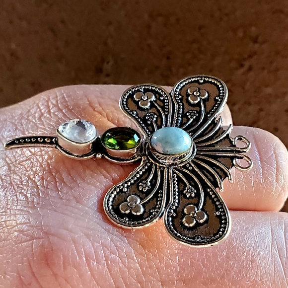 New Dragonfly Multi Gemstone 925 Silver Ring. - Picture 5 of 16